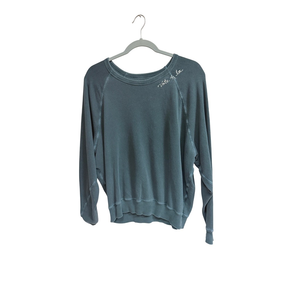 The Great College Sweatshirt Teal Green Embroidered Cotton Size 2 Medium USA